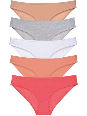 Çerçici 5 Adet Süper Eko Set Likralı Kadın Slip Külot Ten Gri Beyaz Pudra Fuşya-Royaleks