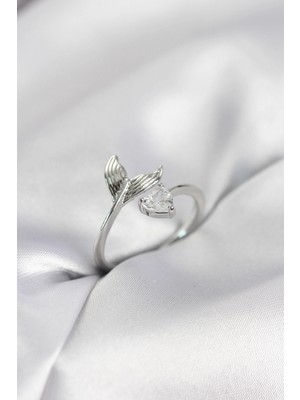 Erbilden Erb Balık Kuyruğu Model Gümüş Renk Zirkon Taşlı Kadın Yüzük