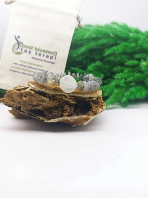 Amorf Kesim Labrodorit Doğal Taş Bileklik (Kristal Kuvars Detaylı)