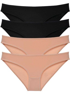 Çerçici 4 Adet Süper Eko Set Likralı Kadın Slip Külot Siyah Ten-Royaleks