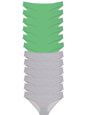 Çerçici 12 Adet Süper Eko Set Likralı Kadın Slip Külot Yeşil Gri-Royaleks