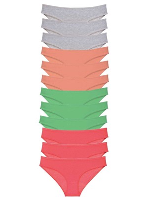 Çerçici 12 Adet Süper Eko Set Likralı Kadın Slip Külot Gri Pudra Yeşil Fuşya-Royaleks