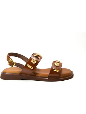 Beety 112.352 Hakiki Deri Kahverengi Taşlı Kadın Bodrum Sandalet