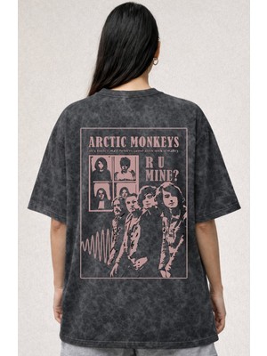 Sevbano Tasarım Arctic Monkeys Müzik Grubu Baskılı Unisex Oversize Eskitme Yıkamalı Tişört