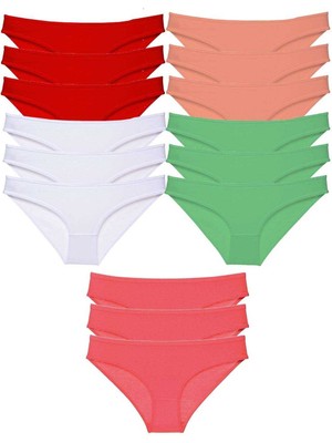 Çerçici 15 Adet Süper Eko Set Likralı Kadın Slip Külot Kırmızı Beyaz Pudra Yeşil Fuşya-Royaleks