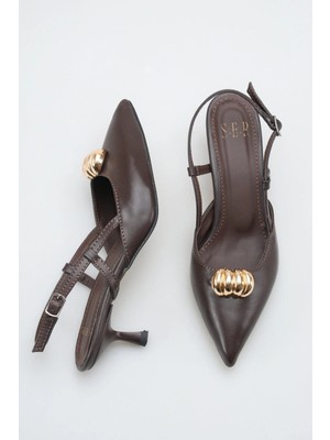 Sermoda Topuklu Kadın Ayakkabı - 5 cm Ince Topuklu Sivri Burun Kadın Stiletto Ayakkabı Kahve