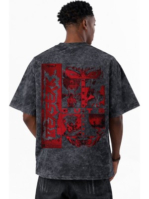 Sevbano Berserk Guts Anime Baskılı Unisex Oversize Eskitme Yıkamalı Tişört