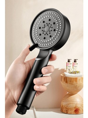 Özgürce 5 Fonksiyonlu Yüksek Basınçlı Siyah Duş Başlığı, Soft Akış Modu