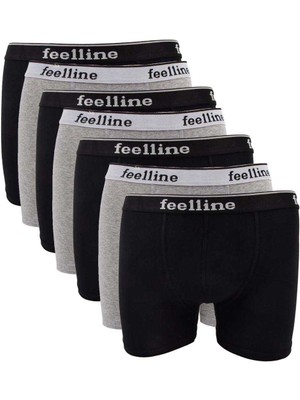 Çerçici 7 Adet Feelline Siyah ve Gri Pamuklu Doğal Likralı Erkek Boxer-Feelline