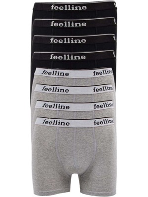 Çerçici 8 Adet Feelline Siyah ve Gri Pamuklu Doğal Likralı Erkek Boxer-Feelline