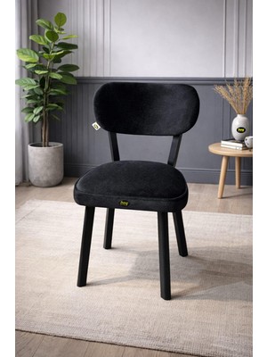 Hey Modüler Mobilya Hey Elma Mutfak Yemek Sandalyesi Salon Balkon Sandalyesi Siyah Baby Face Kumaş 1 Adet