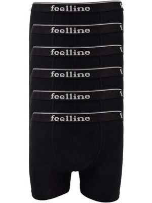 Çerçici 6 Adet Feelline Siyah Pamuklu Doğal Likralı Erkek Boxer-Feelline