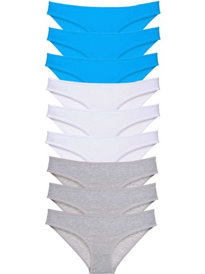 Çerçici 9 Adet Süper Eko Set Likralı Kadın Slip Külot Gri Beyaz Mavi-Royaleks