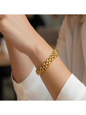 Bontexs Kadın 22 Ayar Altın Kaplama Uzay Yolu Bileklik Gold Renk Antialerjik 316L