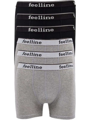Çerçici 6 Adet Feelline Siyah ve Gri Pamuklu Doğal Likralı Erkek Boxer-Feelline