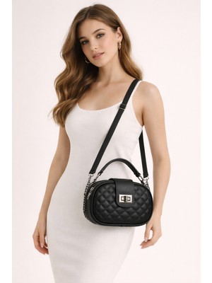 Bug Store Siyah Deri Biker Kadın Çanta 3 Bölmeli