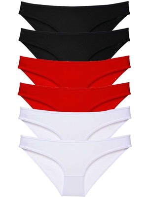 Çerçici 6 Adet Süper Eko Set Likralı Kadın Slip Külot Siyah Kırmızı Beyaz-Royaleks