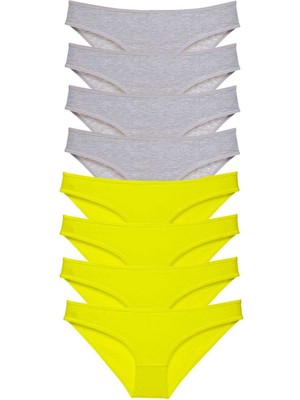 Çerçici 8 Adet Süper Eko Set Likralı Kadın Slip Külot Sarı Gri-Royaleks