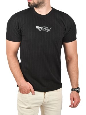 Rizzup Erkek Siyah Dar Kesim Pamuklu Tişört Slim Fit Nefes Alan Yumuşak Dokulu Tişört 2504351