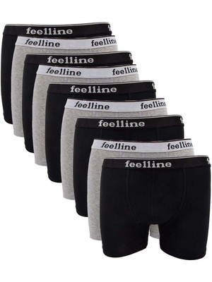 Çerçici 9 Adet Feelline Siyah ve Gri Pamuklu Doğal Likralı Erkek Boxer-Feelline