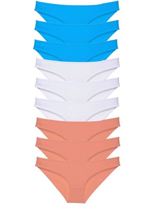 Çerçici 9 Adet Süper Eko Set Likralı Kadın Slip Külot Pudra Beyaz Mavi-Royaleks