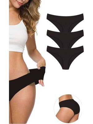 Çerçici 3 Adet Kadın Dikişsiz Lazer Kesim Esnek Iz Yapmayan Külot Siyah-Royaleks