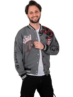 Rizzup Erkek Antrasit Kolları Önü ve Arkası Baskılı Üç Iplik Çıtçıtlı Kolej Mont 2304764