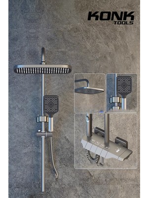 Özgürce Çok Fonksiyonlu 130 cm Antrasit Banyo Seti, Robot ve Tepe Duşu ile