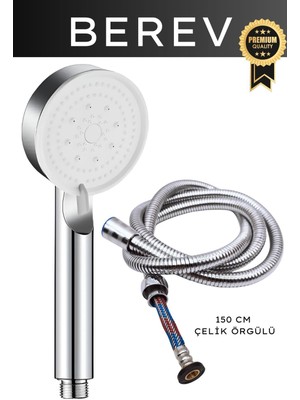 Özgürce 5 Fonksiyonlu Krom Duş Başlığı ve 150 cm Çelik Örgülü Hortum