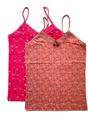 Çerçici 2 Adet Kadın Askılı Desenli Atlet Dantelli Empirme Pamuklu Penye D3-4-Royaleks