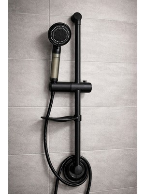 Özgürce Sürgülü Mat Siyah Yağmurlama Duş Takımı, 5 Fonksiyonlu Set