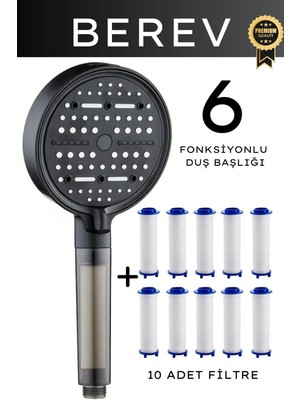 Özgürce 6 Fonksiyonlu Filtreli Duş Başlığı Seti – 10 Yedek Filtre ile Konforlu Kullanım