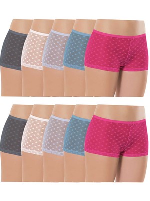 Çerçici 10 Adet Kadın Komple Tül Dantel Boxer Külot-Royaleks