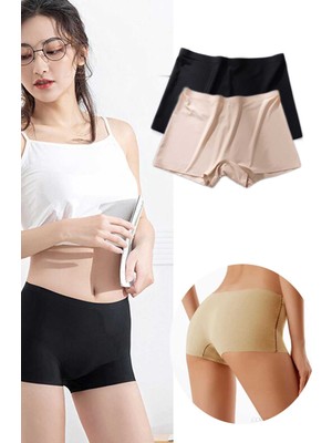 Çerçici 2 Adet Kadın Dikişsiz Görünmez Iz Yapmaz Mini Şort Boxer Siyah Ten-Royaleks