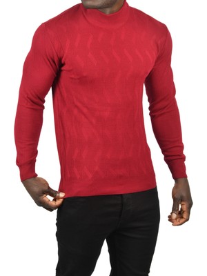 Rizzup Erkek Bordo Dar Kesim Yarım Balıkçı Yaka Desenli Triko Yarım Boğazlı Kazak 2505505