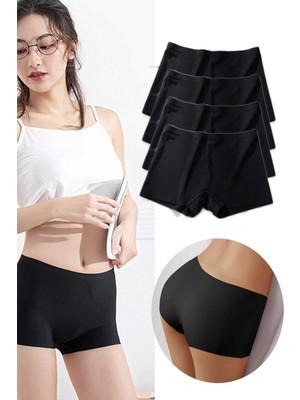 Çerçici 4 Adet Kadın Dikişsiz Görünmez Iz Yapmaz Mini Şort Boxer Siyah-Royaleks
