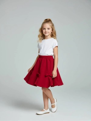 Zubi Baby & Kids Wear Kız Çocuk Fiyonk Detaylı Kırmızı Pileli Etek (5-14 Yaş)