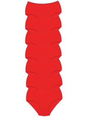 Çerçici 7 Adet Tutku Kadın Yüksek Bel Bato Kalın Lastik Külot Kırmızı-Royaleks