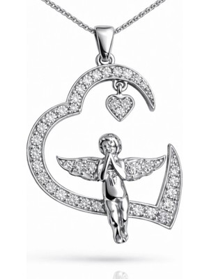 Bazarhane Gümüş Kalpli Melek Kadın Kolye