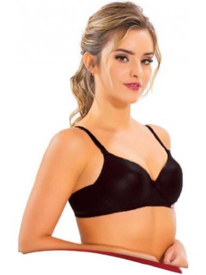 Çerçici Balenli Destekli Silikonlu Deri Içi Dolu Sütyen Siyah-Royaleks