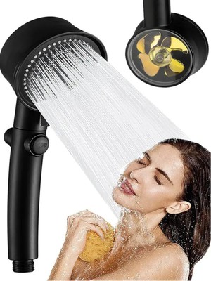 Özgürce Enerji Tasarruflu Pervaneli Siyah Duş Başlığı, Turbo ve Filtreli Banyo Fiskiyesi