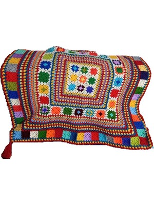El Örgüsü Etnik Otantik Püsküllü Çok Amaçlı Örtü (85 cm x 85 Cm)