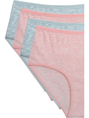 Çerçici 4'lü Yeni Seri Renkli Yüksek Bel Fitilli Ribana Bato Külot Şeftali Yeşil-Royaleks