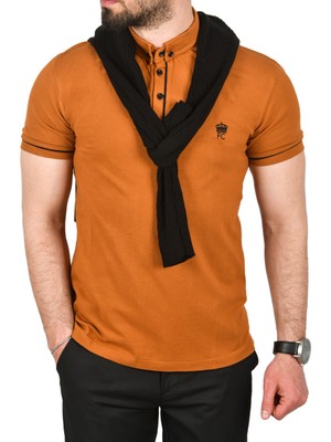 Rizzup Erkek Taba Slim Fit Dar Kesim Pamuklu Pike Kumaş Polo Yaka Tişört Nefes Alan Kıvrılmaz Polo Yaka Tişört 2503020