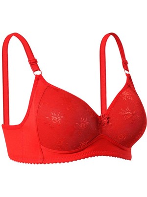 Çerçici Silikonlu Toparlayıcı Dantelli Telsiz Sütyen Kırmızı-Royaleks