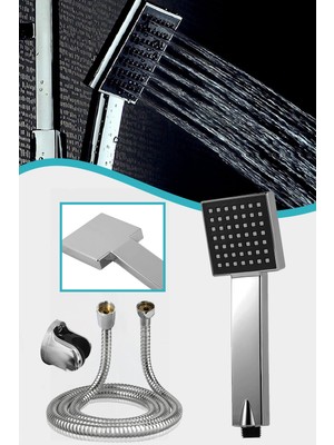 Özgürce Mini Kare Siyah Jet Duş Başlığı ve Hortum Seti, Şık ve Kullanışlı Tasarım