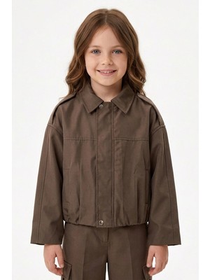 FullaModa Fermuarlı Pileli Omuz Detaylı Kız Çocuk Trençkot