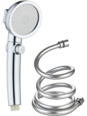 Özgürce Krom 3 Fonksiyonlu Aç-Kapa Duş Başlığı ve 1,5 M Gümüş Pvc Banyo Hortumu