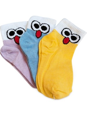 Çerçici Kadın Pamuklu Kısa Bilek Çorap Yazlık  Gülen Yüz 3 Çift-Royaleks