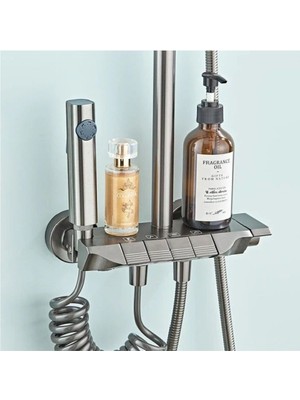 Özgürce Gri Robot Tepe Duş Seti, Yağmur Tasarımı, 4 Tuş ve Batarya Dahil